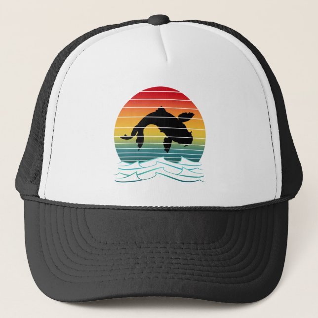 Vintage Koi Fish Sunset Scenery Trucker Hat (Front)