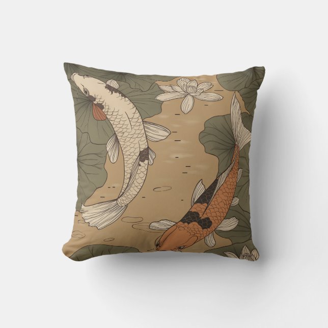 Vintage Koi Pond Pillow (Front)