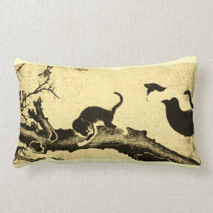 Vintage Korean Cat Art Lumbar Cushion