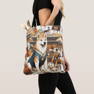 Vintage Korean Jindo Dog Seamless Illlustration Tote Bag