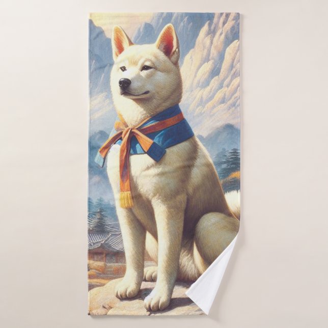 Vintage Korean Jindo Illustration Bath Towel (Bath Towel)
