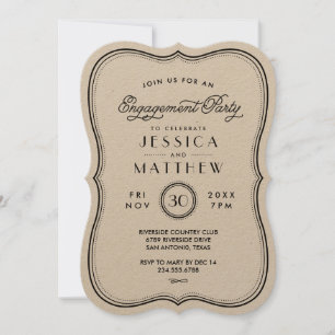 Vintage Kraft Art Deco Engagement Party Invitation