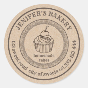 Vintage Kraft bakery Homemade cupcakes bakery Classic Round Sticker