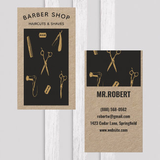 Vintage Kraft Barber Hairdresser Salon Vertical Business Card