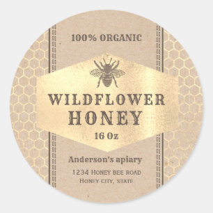 Vintage Kraft  gold honeybee honey jar label