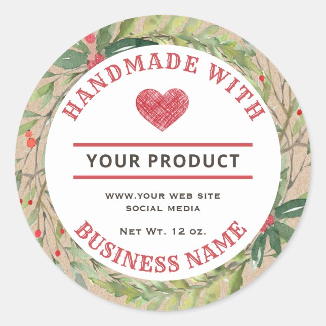 Vintage kraft holiday wreath product label (Front)