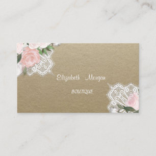 Vintage,Kraft, Lace, Watercolor Flowers Business Card
