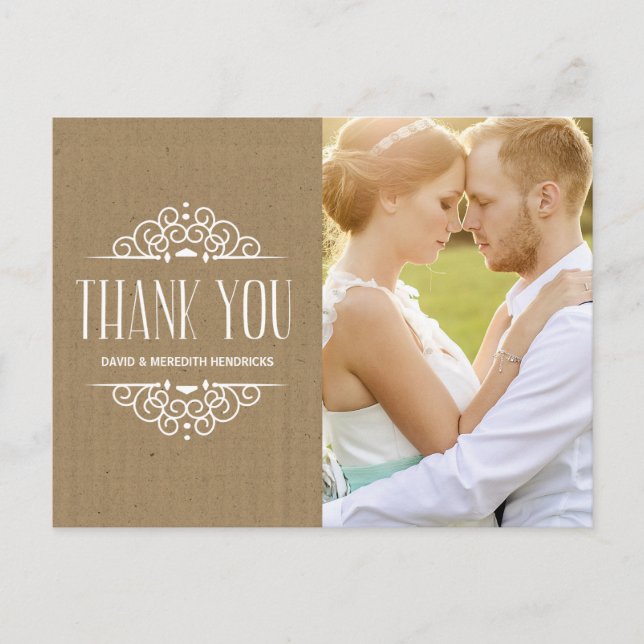 Vintage Kraft Paper Photo Thank You Postcard (Front)