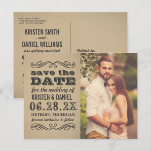 Vintage Kraft Photo Wedding Save the Date Announcement Postcard