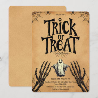 Vintage Kraft Trick or Treat Ghost Skeleton Invitation