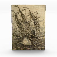 Vintage Kraken Giant Squid Sea Monster Ship Poster