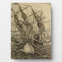 Vintage Kraken Giant Squid Sea Monster Ship Poster
