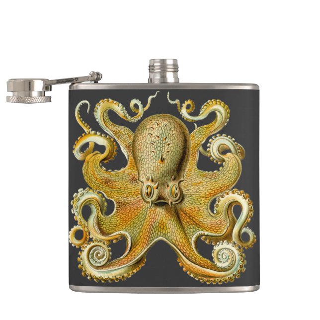 Vintage Kraken, Octopus Gamochonia, Ernst Haeckel Hip Flask (Opened)