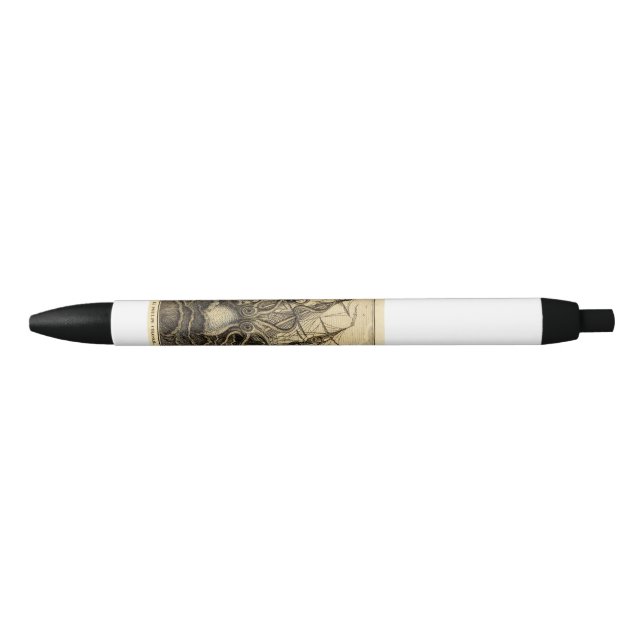 Vintage Kraken Print Black Ink Pen (Front)