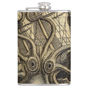 Vintage Kraken Print Hip Flask