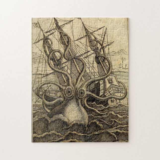 Vintage Kraken Print Jigsaw Puzzle (Vertical)