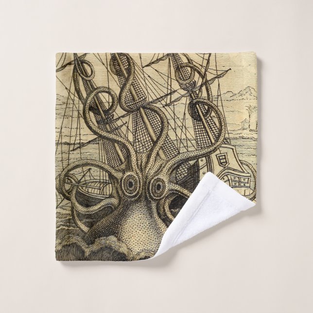 Vintage Kraken Print Wash Cloth (Wash Cloth)