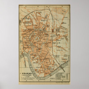 Vintage Krakow Poland Map (1911) Poster