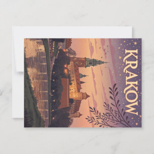 Vintage Kraków Wawel Castle Twilight Postcard