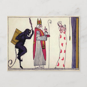 Vintage Krampus and Santa Postcard