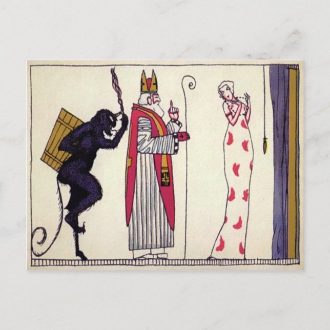 Vintage Krampus and Santa Postcard (Front)