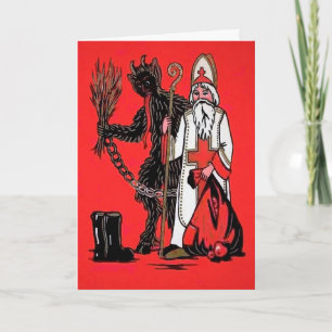 Vintage Krampus and St Nick Christmas Card