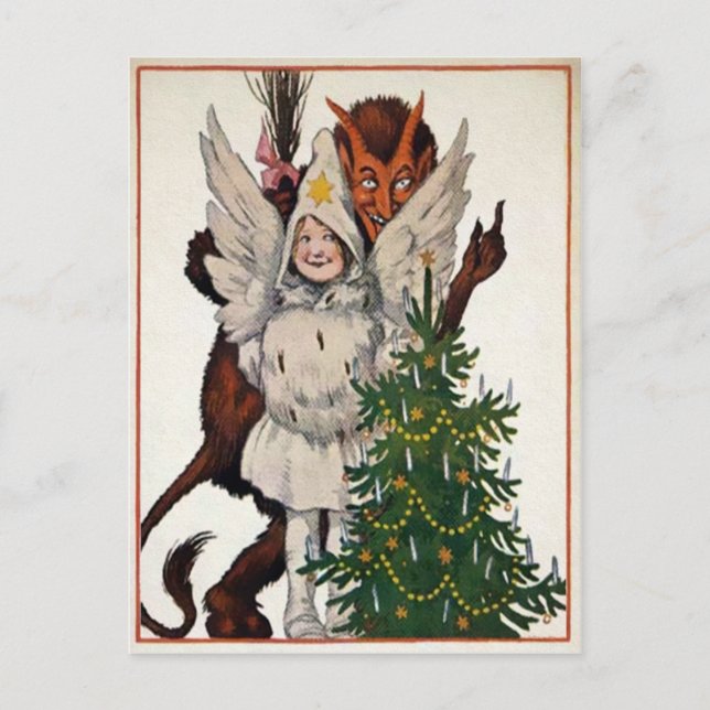 Vintage Krampus and Tree Postcard (Front)