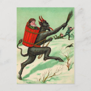 Vintage Krampus Chasing Children Postcard