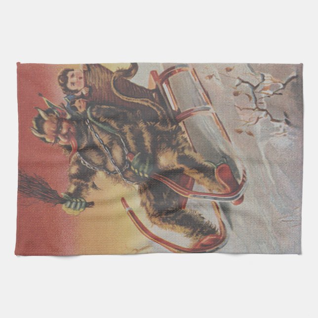 Vintage Krampus Christmas print Tea Towel (Horizontal)