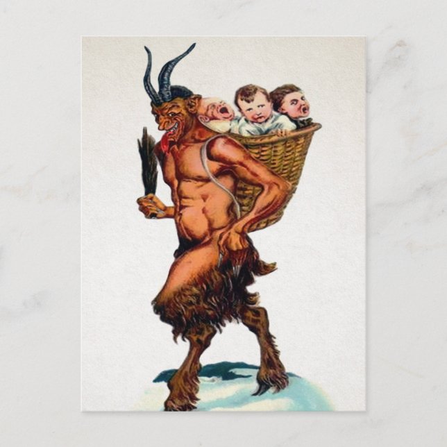 Vintage Krampus with Kids Postcard (Front)