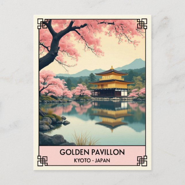 Vintage Kyoto Japan Golden Pavilion Travel Postcard (Front)