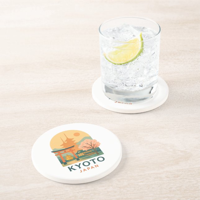 Vintage Kyoto Japan Minimalist Travel Coaster  (Side)