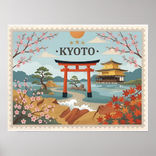 Vintage Kyoto Japan Travel Postcard Poster