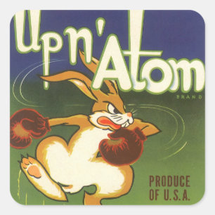 Vintage Label Art Boxing Rabbit, Up n Atom Carrots