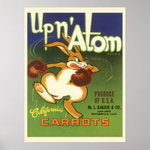 Vintage Label Art Boxing Rabbit, Up n Atom Carrots Poster
