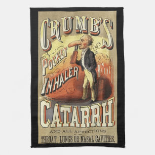 Vintage Label Art, Crumb's Pocket Asthma Inhaler Tea Towel