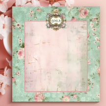 Vintage Label Mint and Pink Floral Goals Notepad