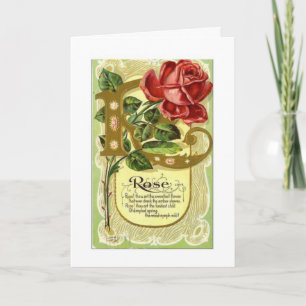 Vintage Label- Rose Thinking Of You Greeting Card