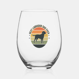 Vintage Labrador Dad Sunset Dog Vector Shirt_1 Stemless Wine Glass
