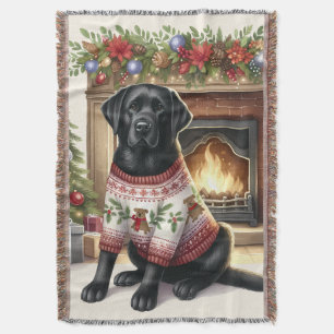 Vintage Labrador Retriever Dog Cosy Christmas Throw Blanket