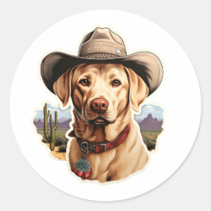 Vintage Labrador Retriver wearing a cowboy hat  Classic Round Sticker