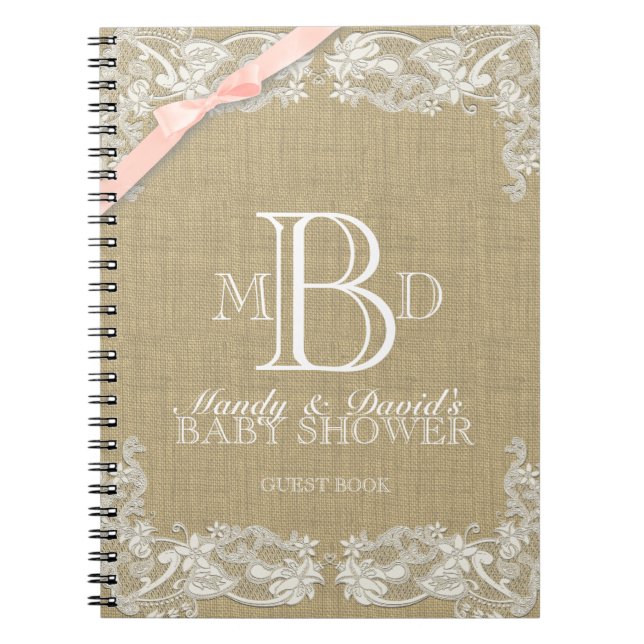 Vintage Lace and Blush Bow Guest Book (Front)