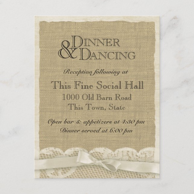Vintage Lace and Burlap Reception Card (Front)