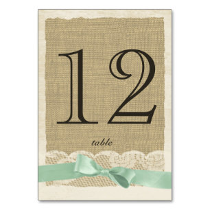 Vintage Lace and Mint Bow Table Number Card