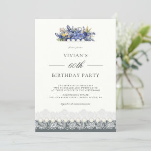 Vintage Lace And Pearls Floral 60th Birthday Invitation