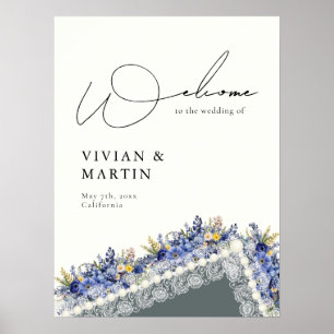 Vintage Lace And Pearls Floral Wedding Welcome Poster