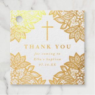 Vintage lace baptism thank you favour tags
