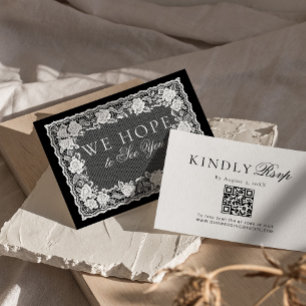 Vintage Lace Black White Doily QR Code RSVP Card