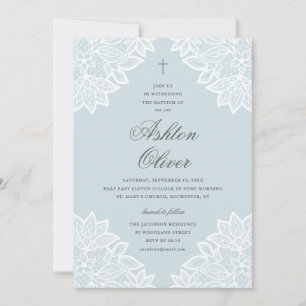 Vintage Lace Blue Religious Baptism & Christening Invitation