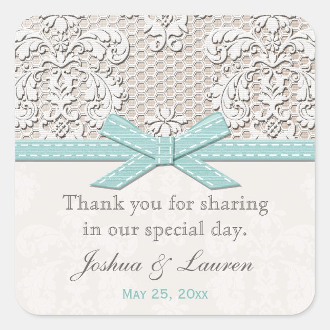 Vintage Lace Blue Wedding Favour Labels Stickers (Front)